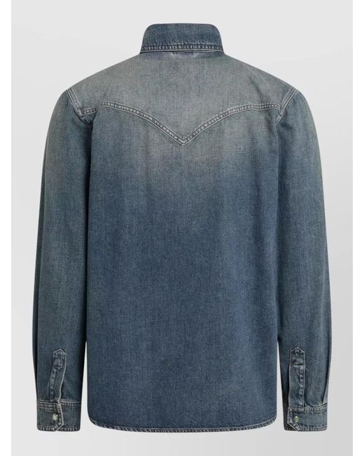 Versace Blue Long Sleeve Shirt Point Collar Pockets for men