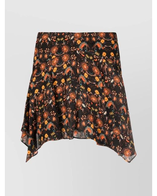 Isabel Marant Black Silk Floral-Print High-Rise Asymmetric Mini Skirt