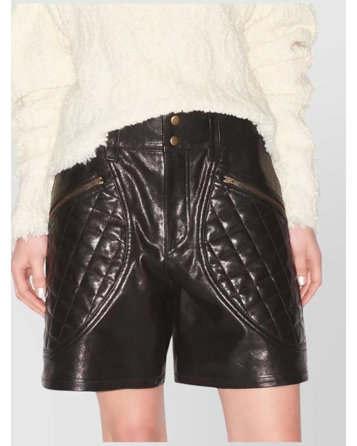 Isabel Marant Gray Leather Diamond-Quilted Thigh-Length Straight-Leg Shorts