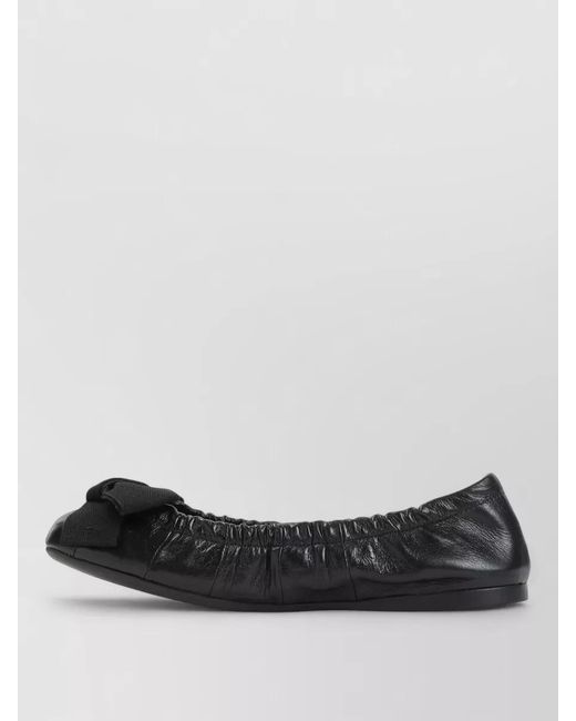 Prada Black Calf Leather Gathered Ballerina Shoes
