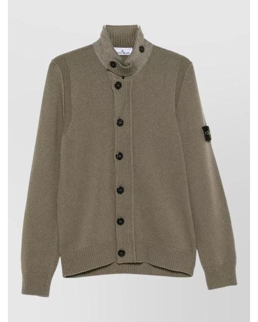 Stone Island Green High Collar Wool Cardigan Long Sleeves for men