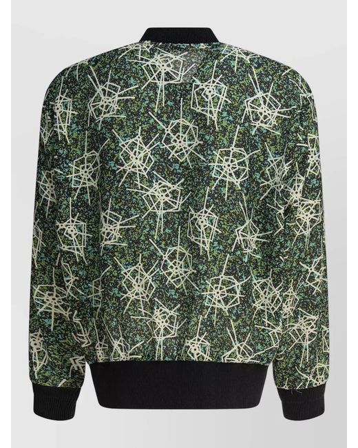 Beams Plus Green Relaxed Bomber Jacket All Over Print Ribbed for men
