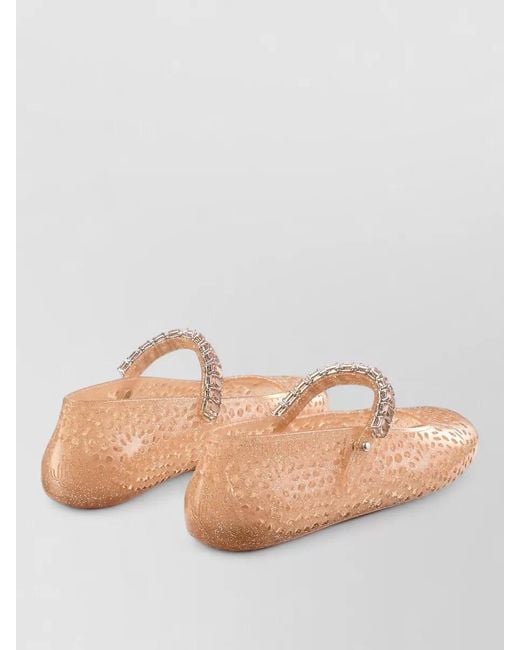 Jimmy Choo Pink Crystal Strap Square Toe Transparent Ballerina Shoes