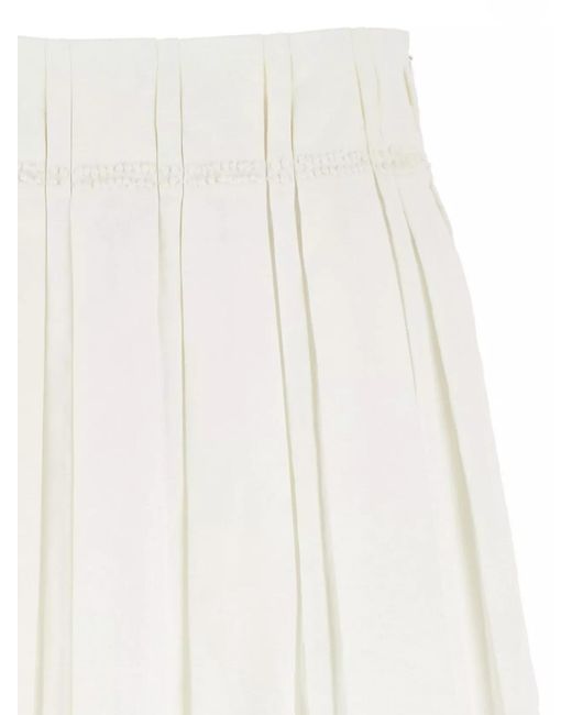 Jil Sander White Linen Pleated Midi Skirt