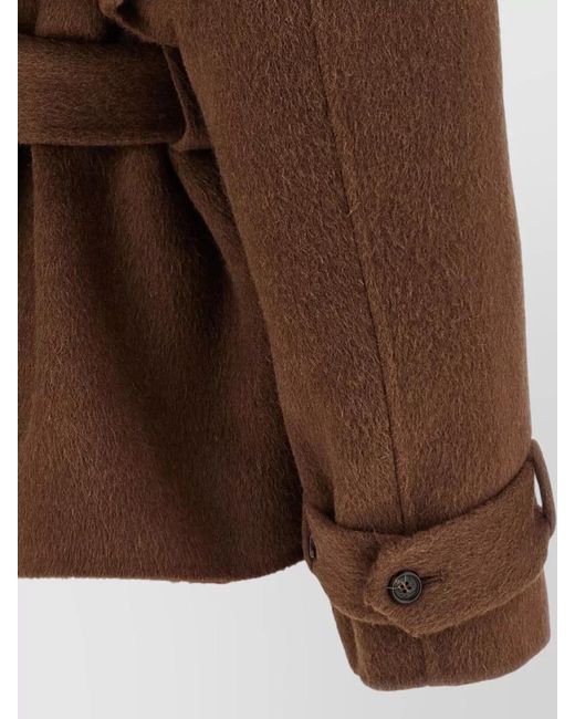 GIUSEPPE DI MORABITO Brown Shearling Coat Belt Waist Faux Fur Collar