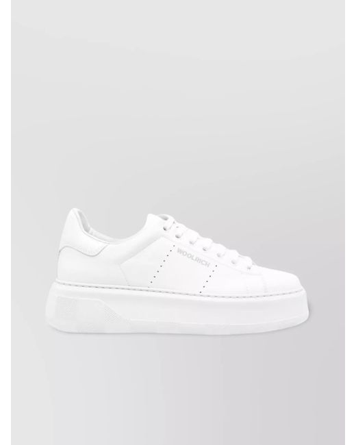 Woolrich White Perforated Leather Platform Sneakers
