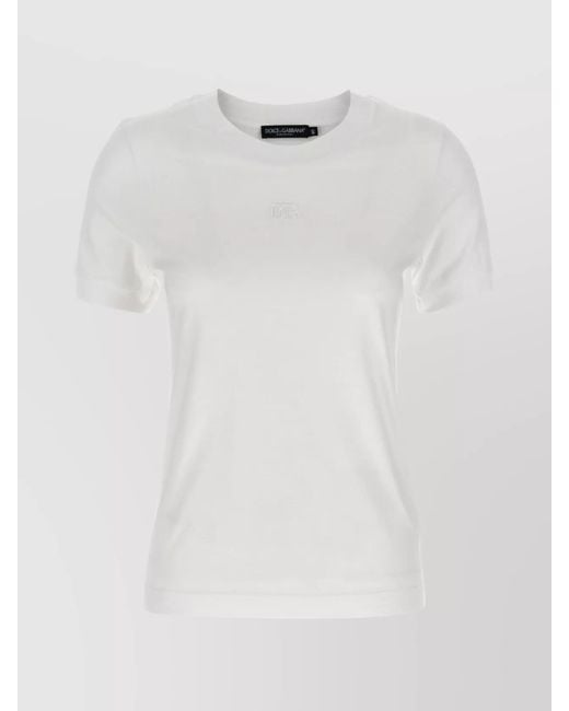 Dolce & Gabbana White Cotton Logo Embroidered T-Shirt