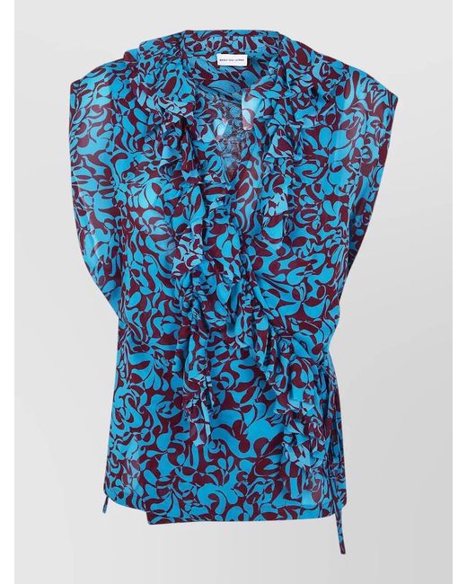 Dries Van Noten Blue Cotton Clematis Blouse