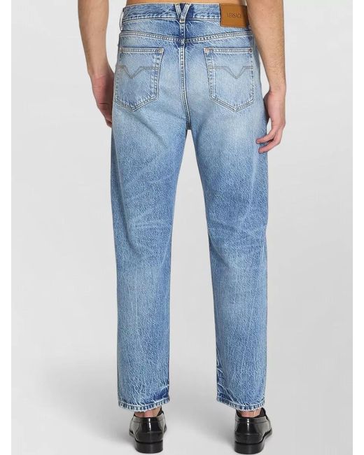 Versace Blue Studded Mid-Rise Straight-Leg Denim Jeans for men