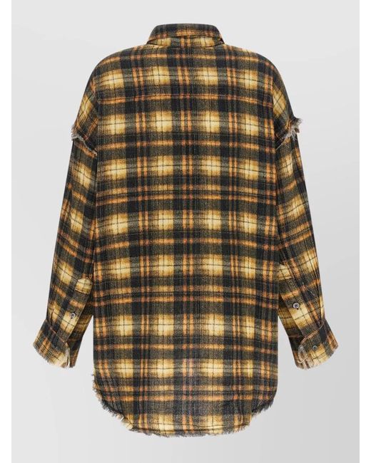 R13 Multicolor Oversized Plaid Shirt Distressed Hem