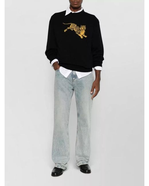KENZO Black Tiger Motif Crew Neck Knit Sweater for men