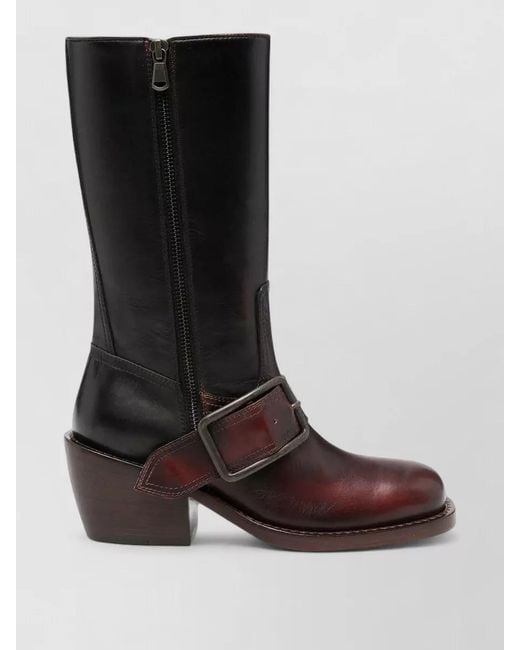 Dries Van Noten Brown Square Toe Ankle Boots Buckle Strap