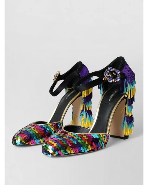Dolce & Gabbana Blue Leather Embellished Mary Jane Pumps