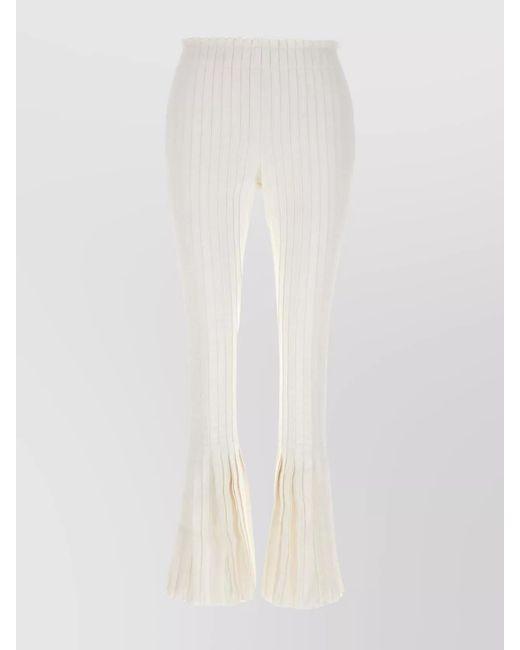 Sacai White Ribbed Pleated Flared Trousers