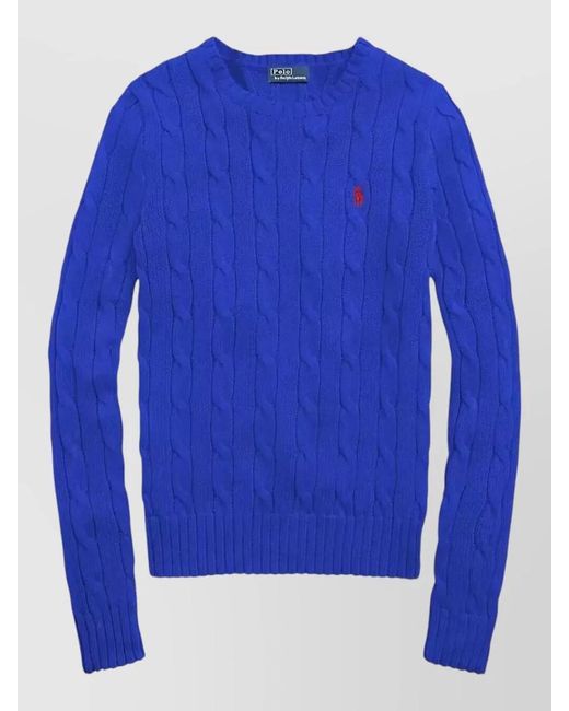 Polo Ralph Lauren Blue Cable Knit Slim Fit Cotton Jumper