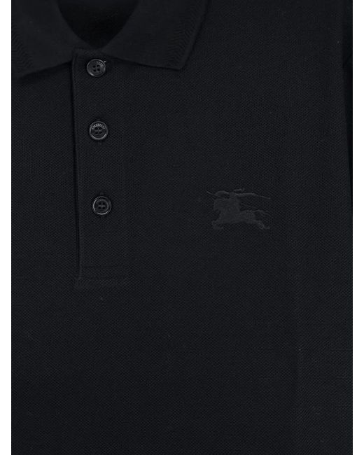 Burberry Black Cotton Polo Shirt Straight Cut Short Sleeves for men