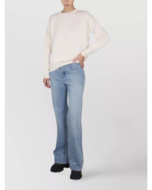 Ballantyne Blue Ribbed Cross-Neck Jumper