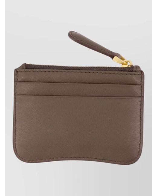 AMI Brown Paris Zipped Leather Card Holder Keyring