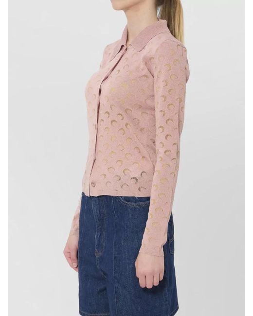 MARINE SERRE Blue Moon Motif Viscose Blend Knit Shirt