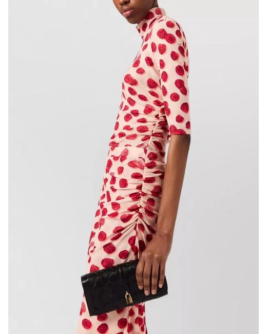 Stella McCartney Red High Neck Mesh Midi Dress Ruched