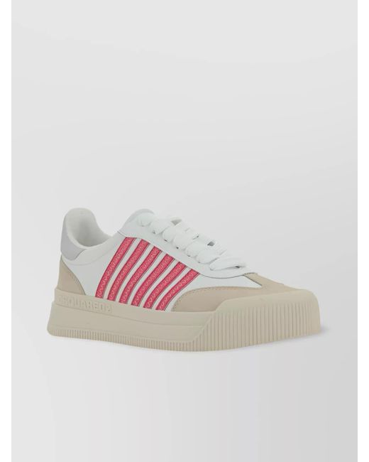 DSquared² Pink Platform Sole Round Toe Leather Sneakers With Contrasting Logo