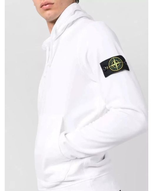Stone Island White Cotton Fleece Hoodie for men