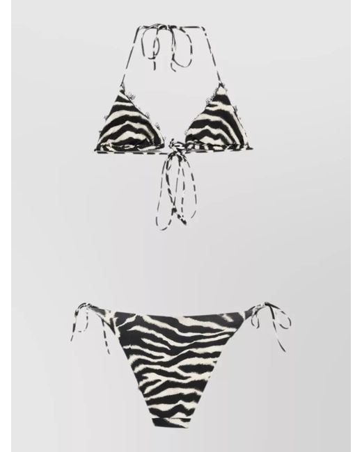Ermanno Scervino Gray Triangle Bikini Set Zebra Pattern Lace