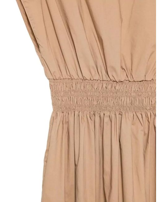 Roberto Collina Brown Cotton Midi Dress Gathered Waist Sleeveless