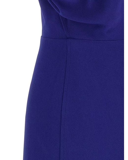 Victoria Beckham Blue Edith Midi Dress Puff Sleeves V Neckline