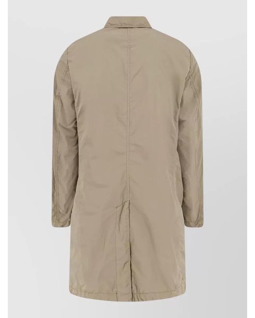 Aspesi Natural Long Rain Jacket Buttoned Cuffs Collar Pockets for men