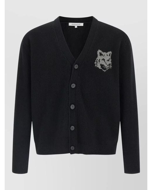 Maison Kitsuné Black Fox Head Cardigan Long Sleeves V Neckline for men