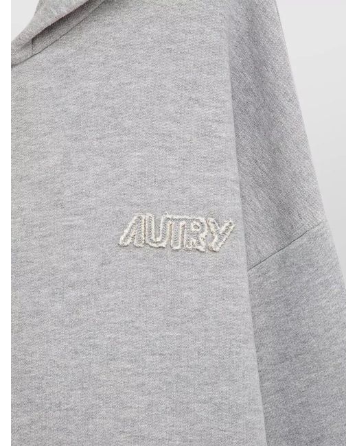 Autry Gray Loose Fit Hooded Sweatshirt Zip Front for men