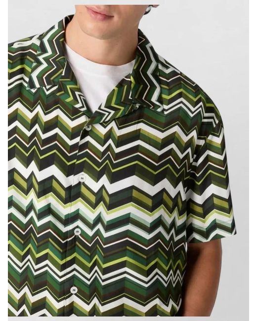 Missoni Green Camp Collar Shirt Chevron Zigzag Pattern for men