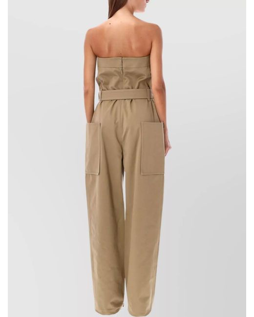 Saint Laurent Natural Cotton Strapless Belted Straight-Leg Jumpsuit