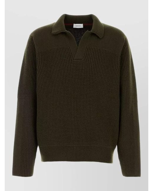 Ferragamo Green Wool Sweater Ribbed Cuffs Hem Textured for men