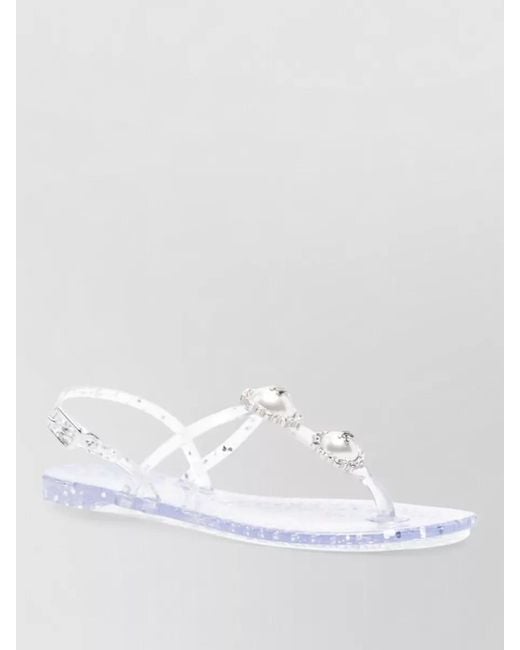 Casadei White Embellished T-Strap Flat Sandals