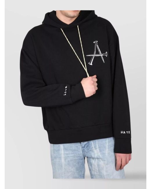 Aries Black Printed Cotton Hoodie for men