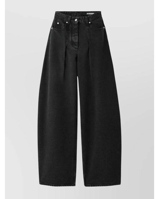 Jacquemus Black Denim Mid-Rise Curved Wide-Leg Jeans