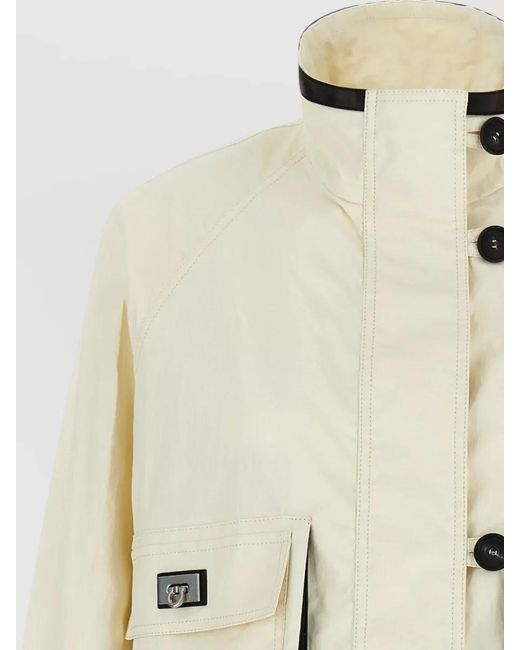 Ferragamo Natural Technical Linen Jacket High Collar Long Sleeves