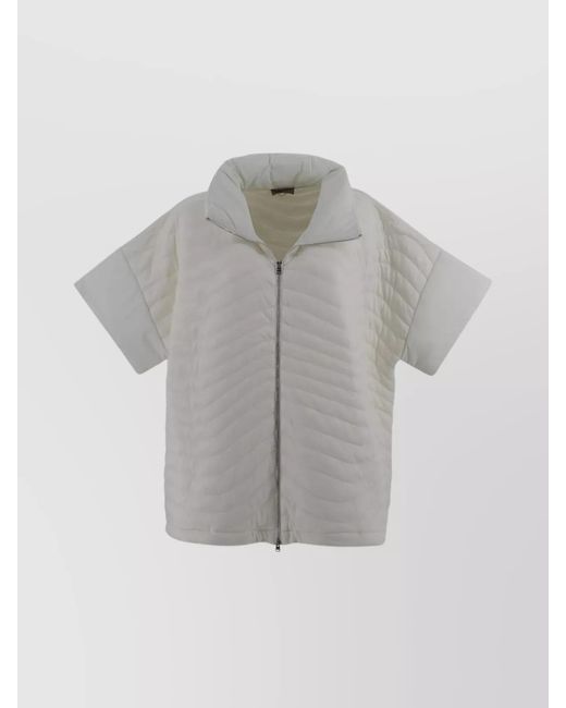 Herno Gray Quilted Short-Sleeve Funnel-Neck Puffer Poncho for men