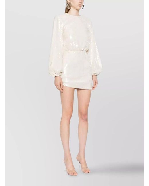 ROTATE BIRGER CHRISTENSEN Natural Sequin Embellished Puff Sleeve Mini Dress