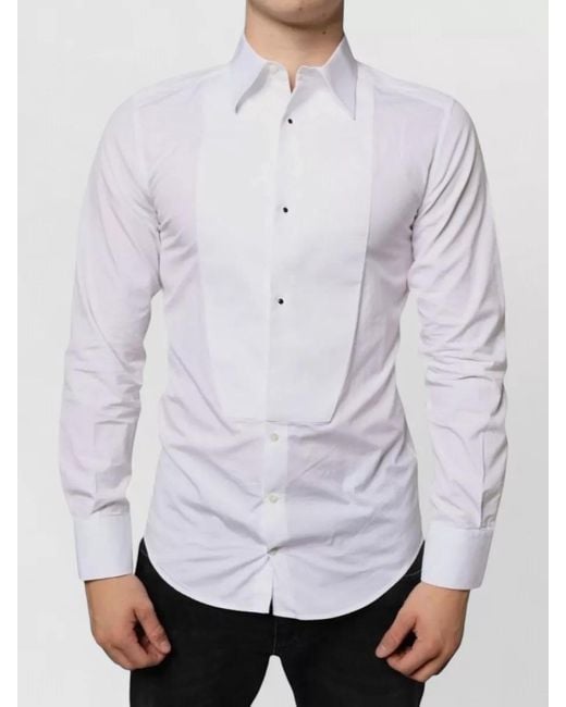 Dolce & Gabbana Gray Bib Cotton Poplin Formal Dress Shirt for men
