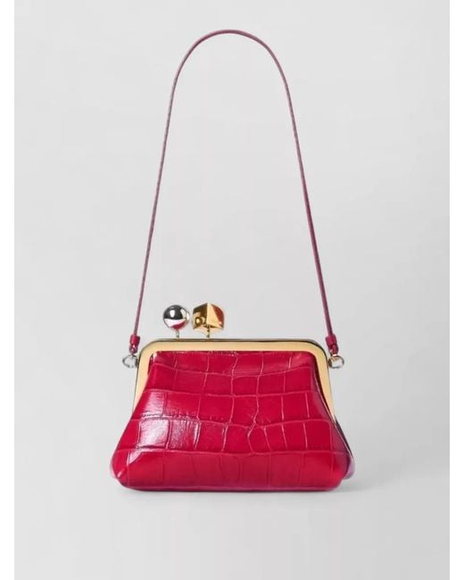 Jacquemus Red Crocodile Texture Clutch Bag Adjustable Strap