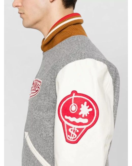 ICECREAM Gray Wool Blend Bomber Jacket Logo Back for men
