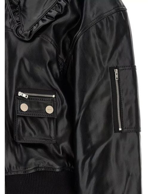 Ganni Black Future 7093 Bomber Jacket Ribbed Hem