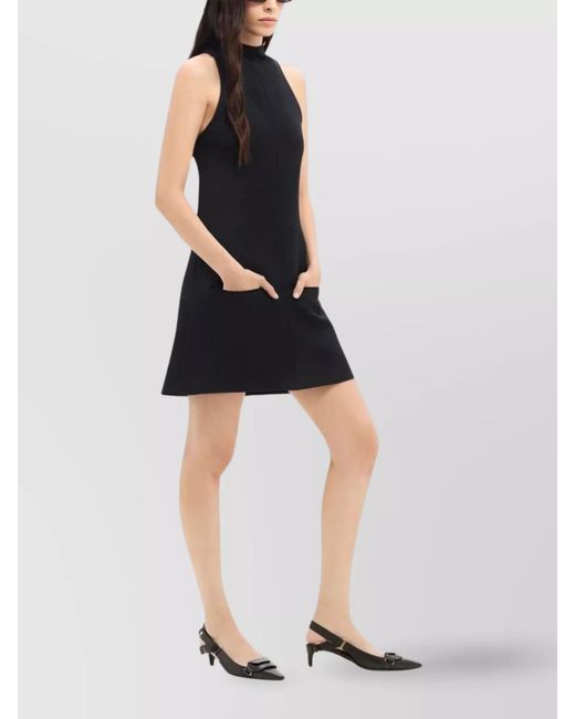 Courreges Black Twill Sleeveless Mock Neck Mini Dress