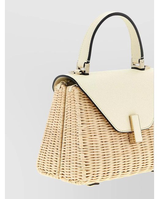 Valextra Natural Mini Handbag With Woven Texture And Strap