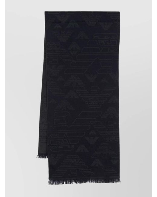 Emporio Armani Blue Wool Scarf Logo Pattern for men