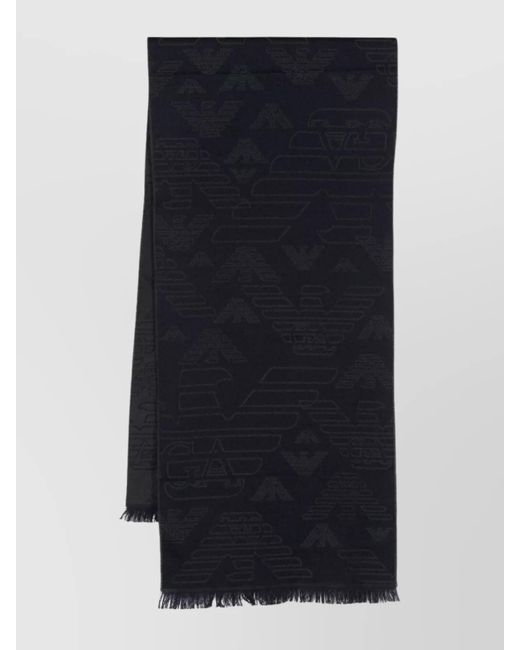 Emporio Armani Blue Wool Scarf Logo Pattern for men