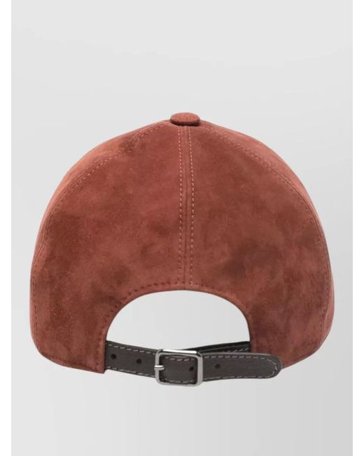Brunello Cucinelli Red Leather Baseball Cap Contrast Band Design